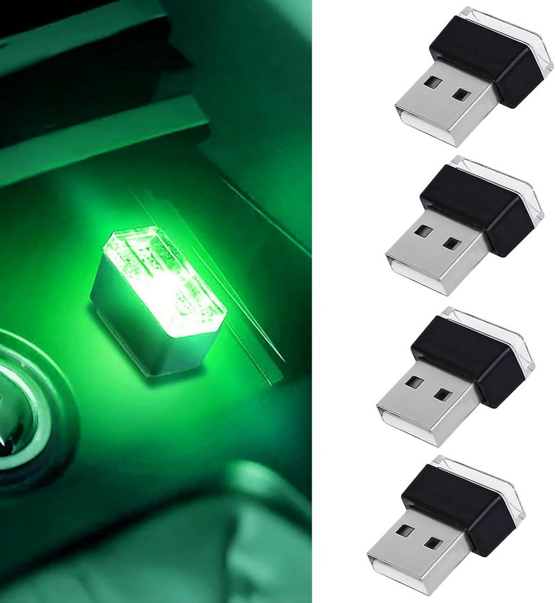 Hbxdeco 4 PCS USB LED Car Interior Atmosphere Lamp, Portable Mini Auto LED Decor Night Light, Plug-in USB Interface Ambient Lighting Kit, Universal Car Interior Accessories(Green) - Image 1